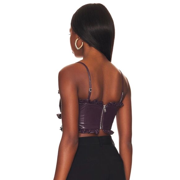 NWT Revolve Majorelle Issa Crop Top Deep Plum Vegan Leather MSRP $148 Medium 6-8 - Picture 4 of 13